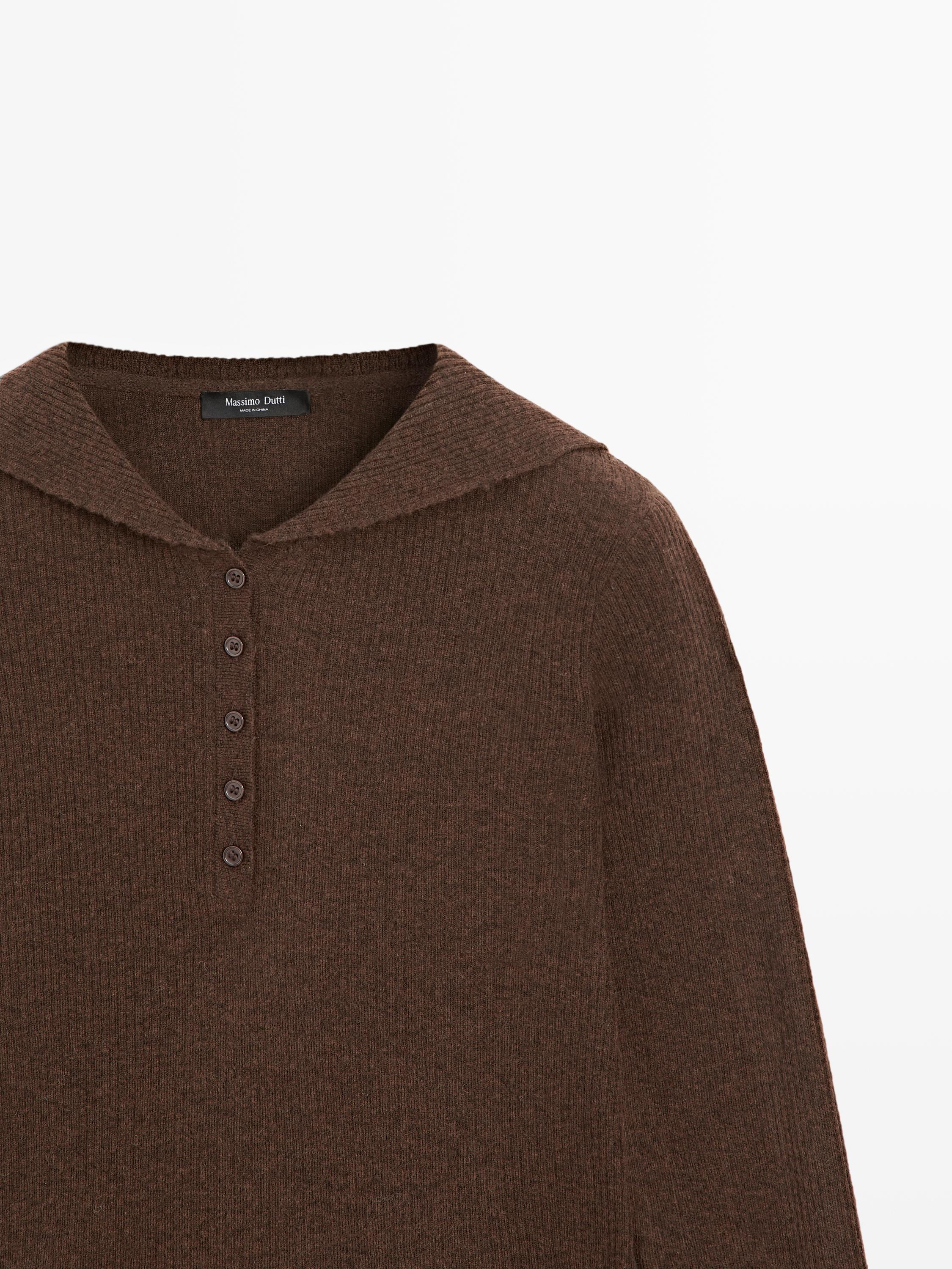 Melange knit polo sweater with collar detail